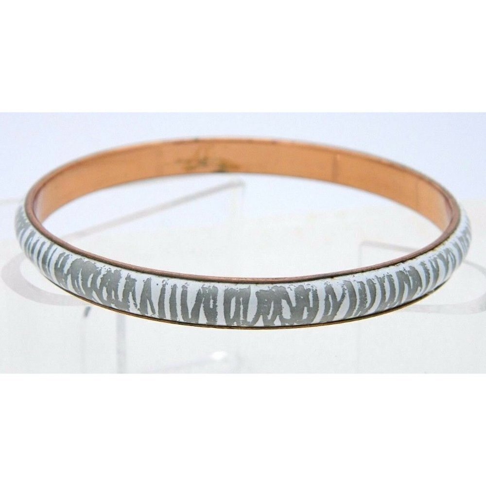 MATISSE RENOIR White Grey Gray Stripe Enamel Copper Bangle Bracelet